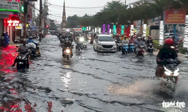 Cà Mau 'mưa vàng', ngập nửa bánh xe ngay giữa mùa khô